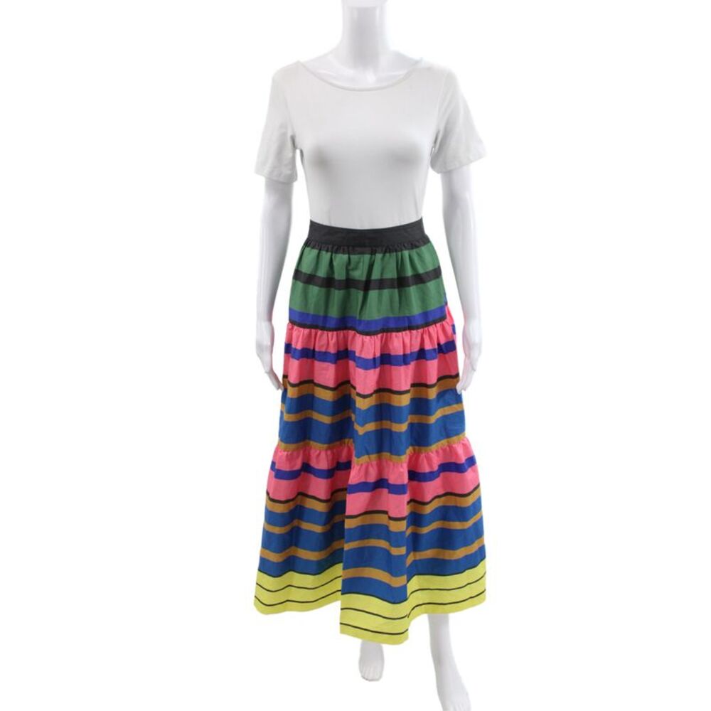 Staud Womens Multicolor Striped Cotton Maxi Skirt Zip Size 0